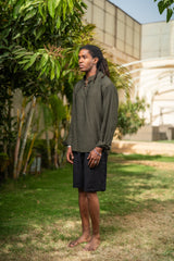 Oversized Long Sleeve Linen Shirt - Olive Green