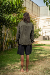 Oversized Long Sleeve Linen Shirt - Olive Green