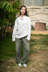 Oversized Long Sleeve Linen Shirt - White