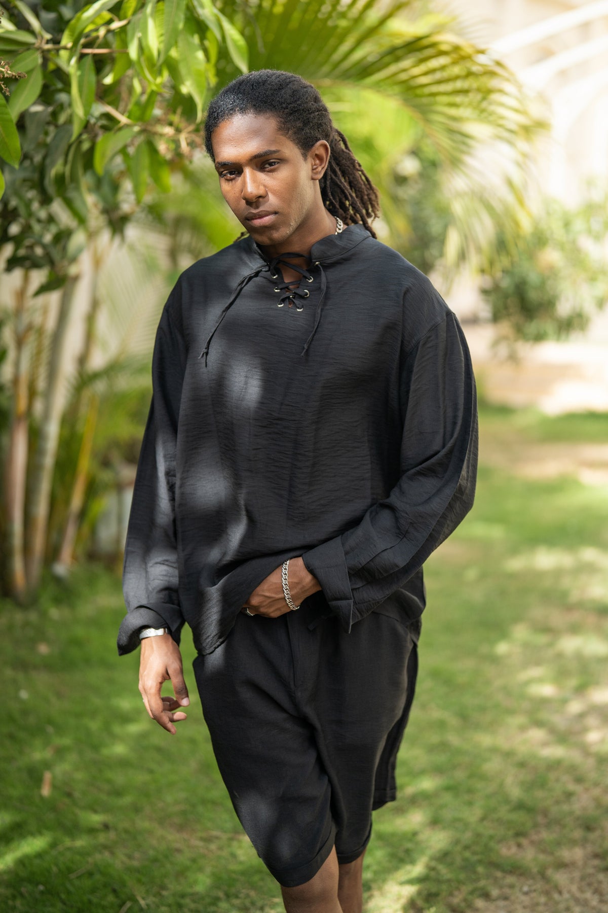 Oversized Long Sleeve Linen Shirt - Black