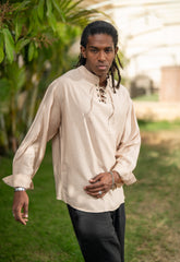 Oversized Long Sleeve Linen Shirt - Beige