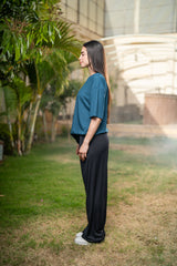 Oversized Pleated T-Shirt - Petroleum