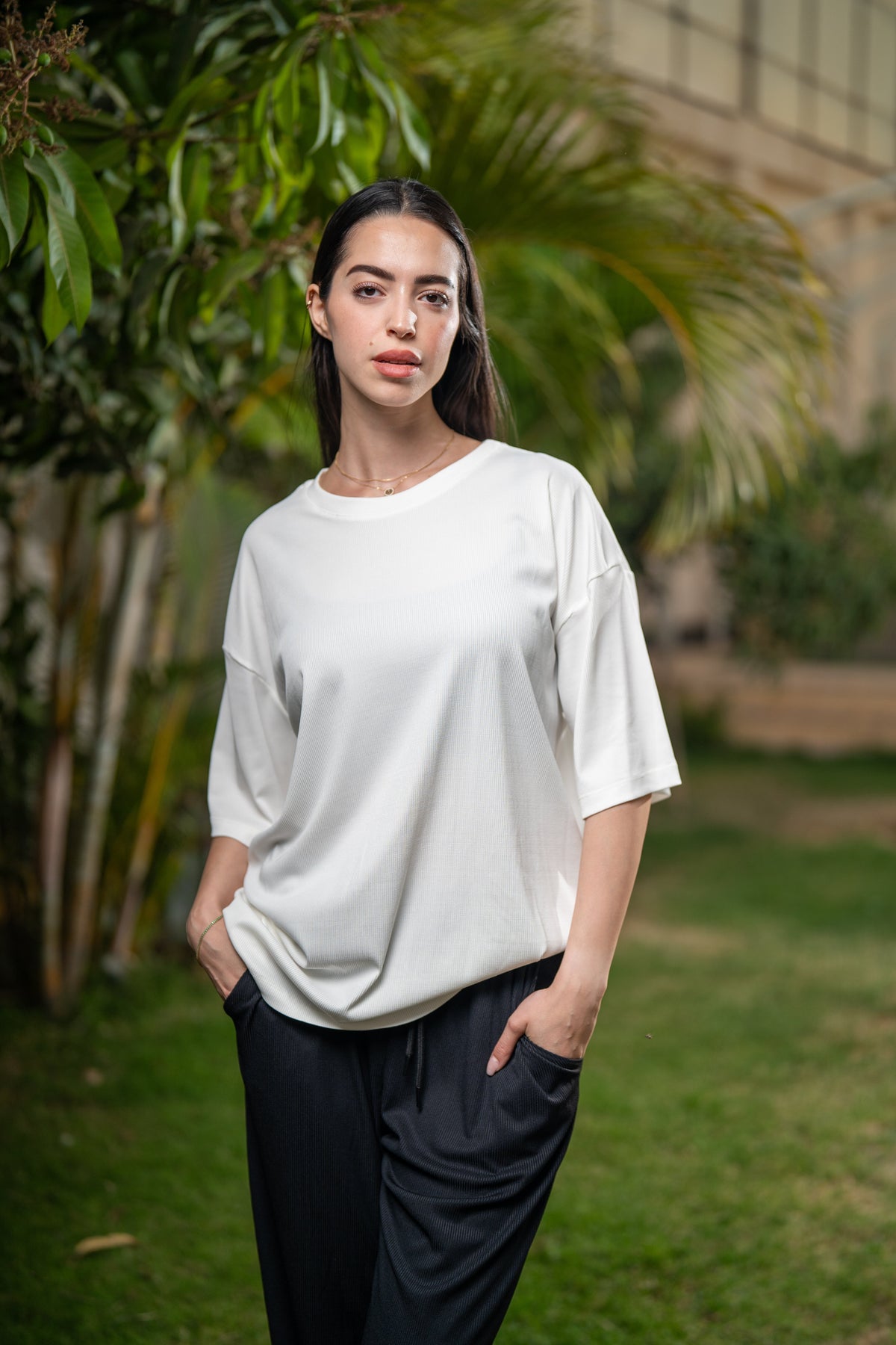 Oversized Pleated T-Shirt - White