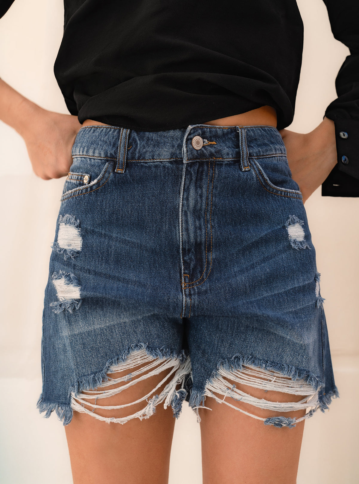 Dark blue denim short