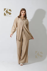 Long Shirt & Wide Leg Trousers Set