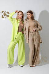 Long Shirt & Wide Leg Trousers Set