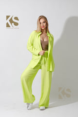 Long Shirt & Wide Leg Trousers Set