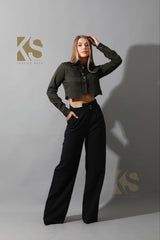 High Waist Wide Leg Trousers