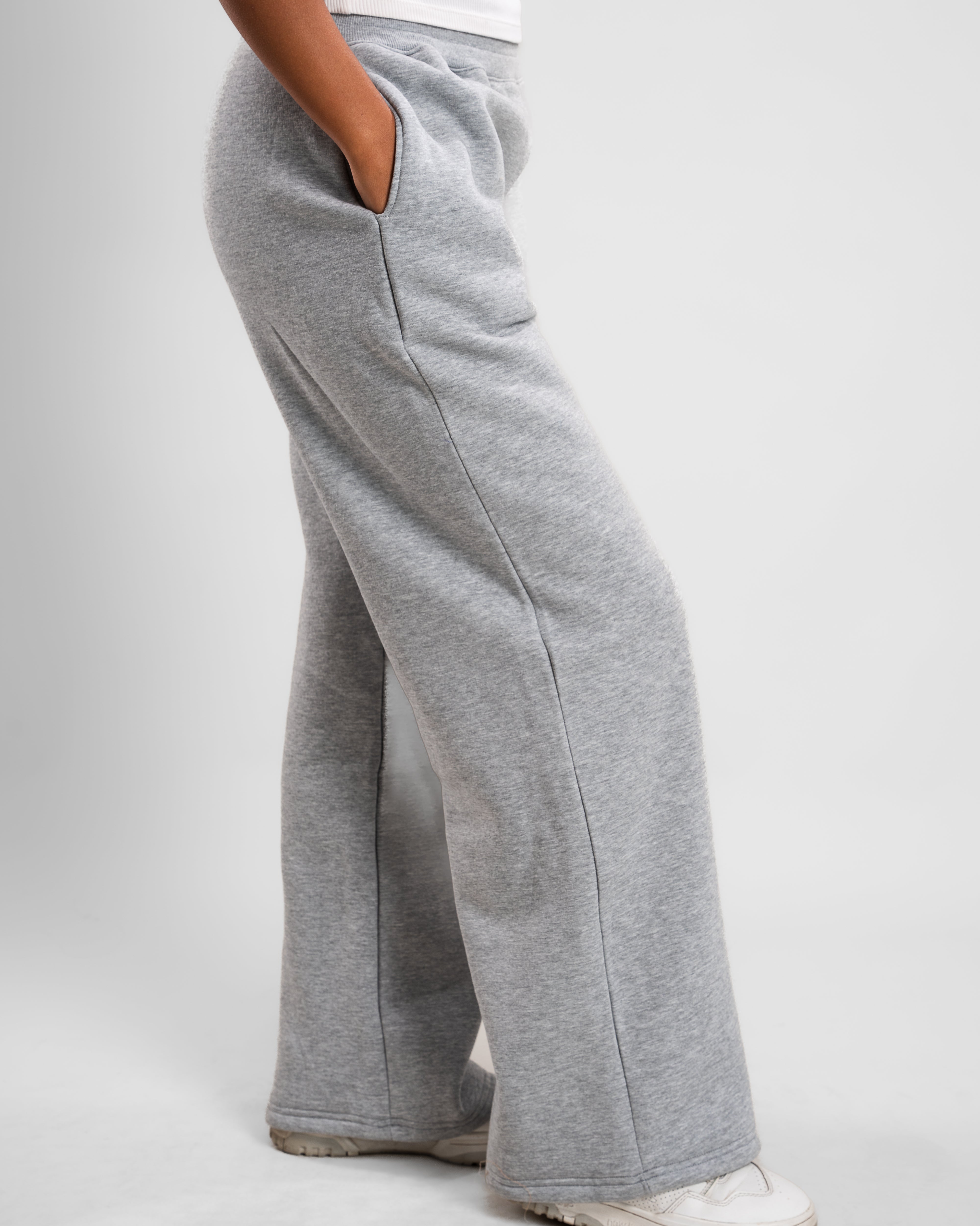 Side view of grey-colored Sweat Pants with a comfortable elastic waistband