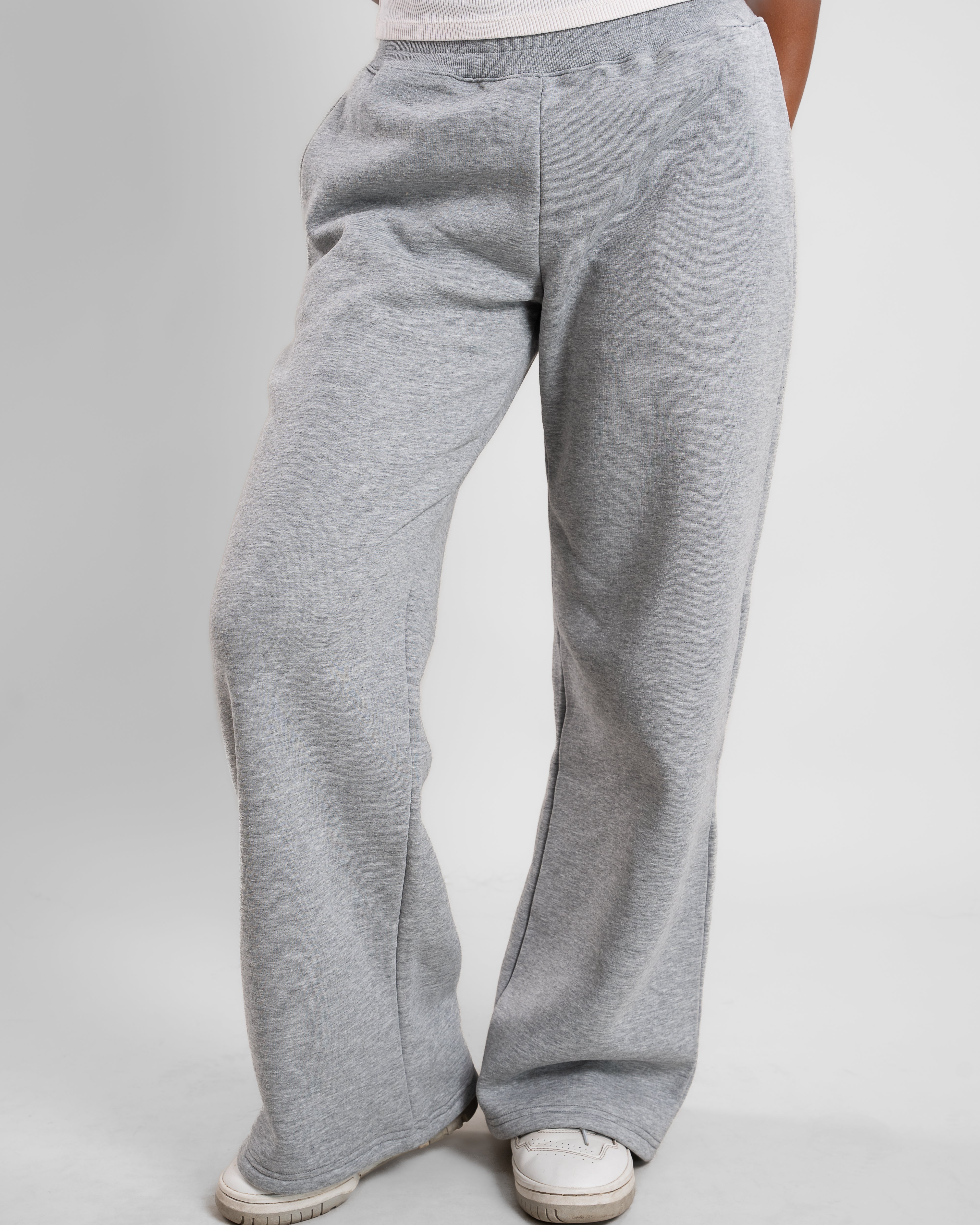 Front view of grey-colored Sweat Pants with a comfortable elastic waistband