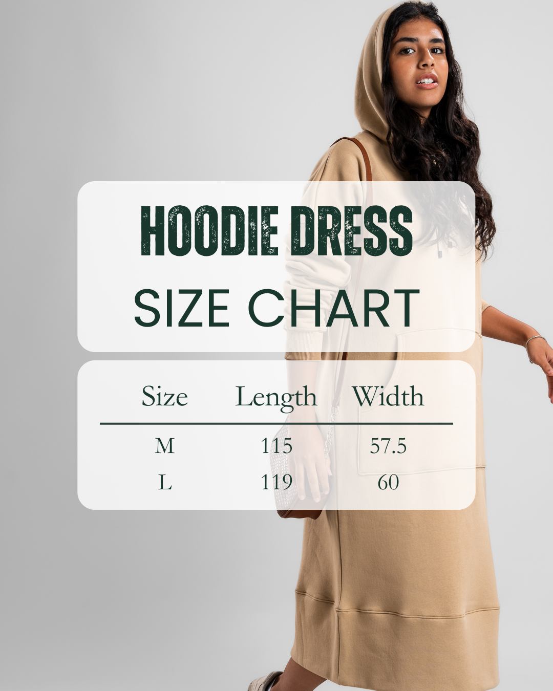 Size chart for length and width of hoodie dress