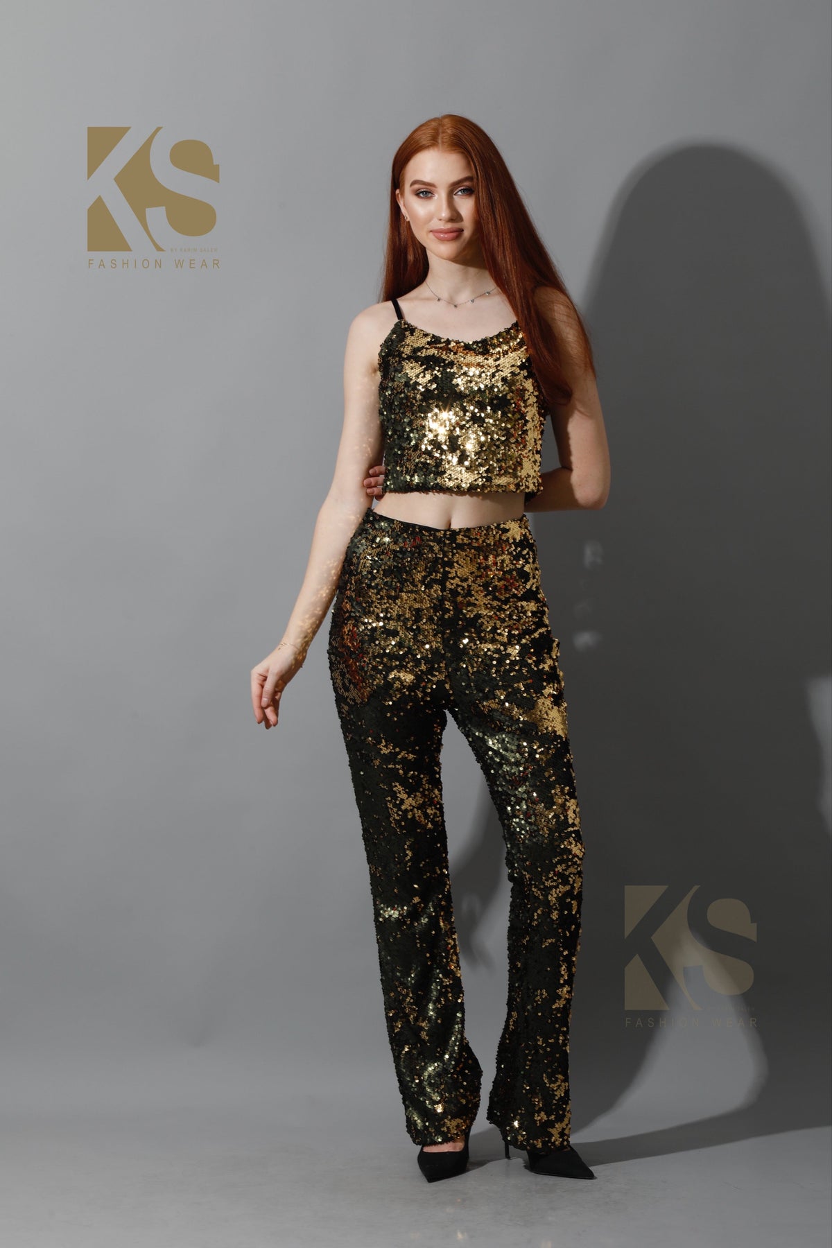 Co-Ord Sequins Top & Trousers Set