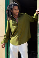 Olive Green Classic Linen Shirt