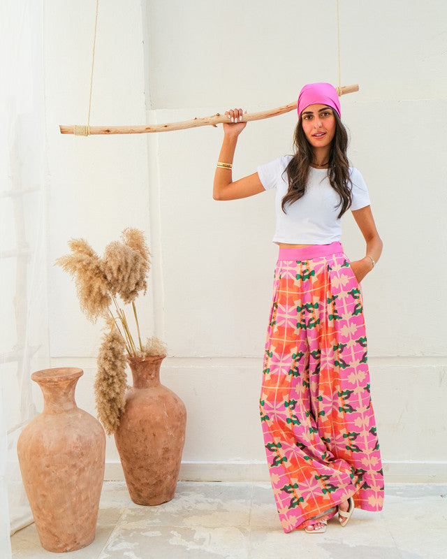 Printed Wide Leg Pants ( Printed Pink )