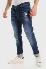 White Rabbit Stylish Ripped Wash Out Casual Jeans -Dark Blue