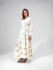 Embroidered linen sleeved kimono with belt