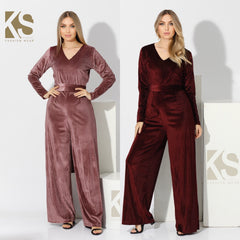 Striped Velvet wide leg Jumpsuit