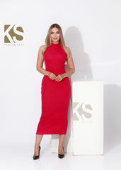 Slinky High Neck Midi Sleeveless Dress