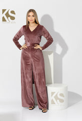 Striped Velvet wide leg Jumpsuit