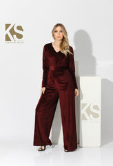 Striped Velvet wide leg Jumpsuit