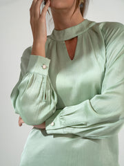 Light green keyhole neckline blouse