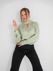 Light green keyhole neckline blouse