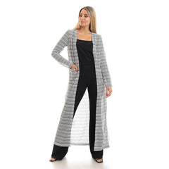 Side Pockets Open Neckline Long Cardigan