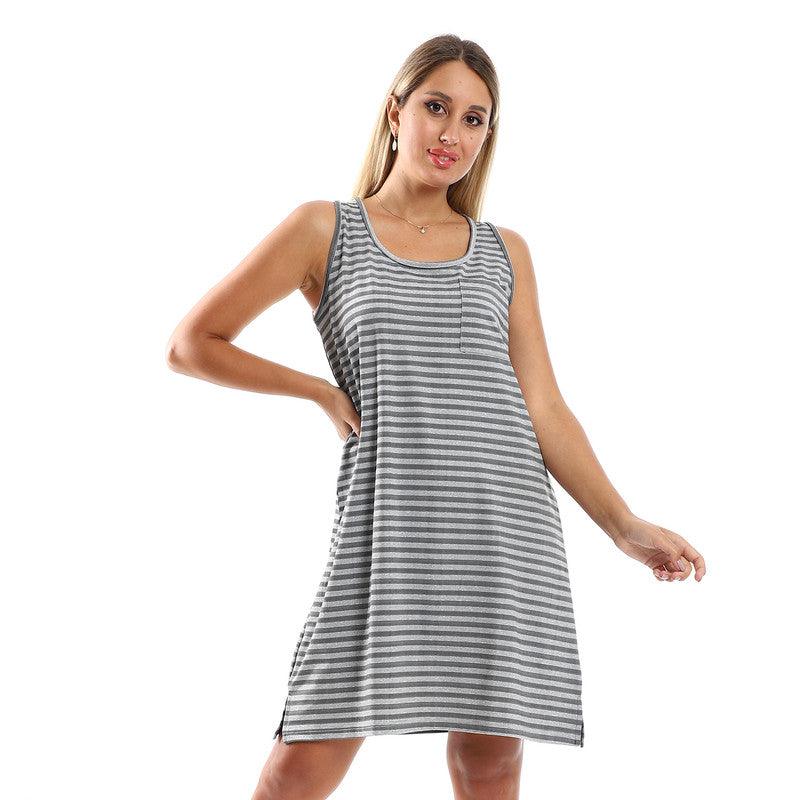 Slip-On Striped Sleepshirt With Side Patch Pocket