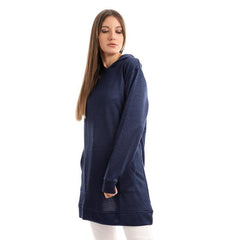 Kangaroo Pocket Plain Long Hoodie