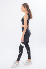 Black piping color block leggings