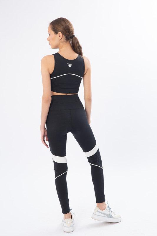 Black piping color block leggings