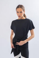 Black front tie short sleeve top