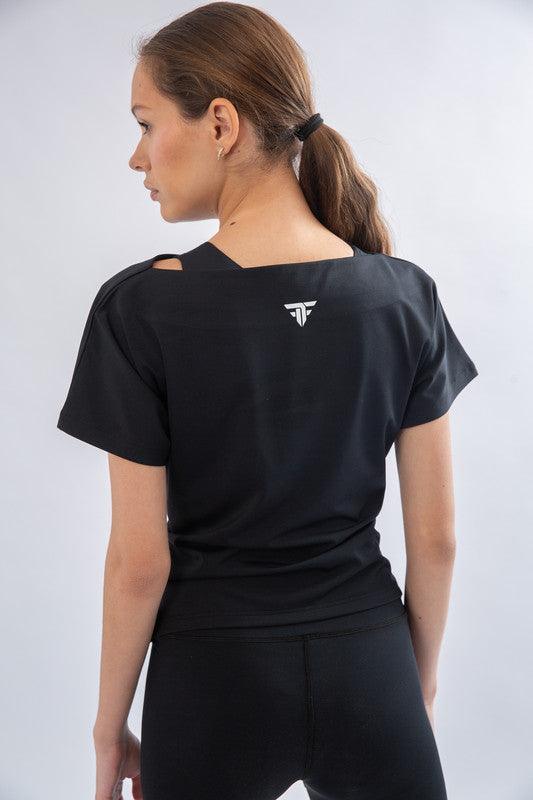 Black front tie short sleeve top