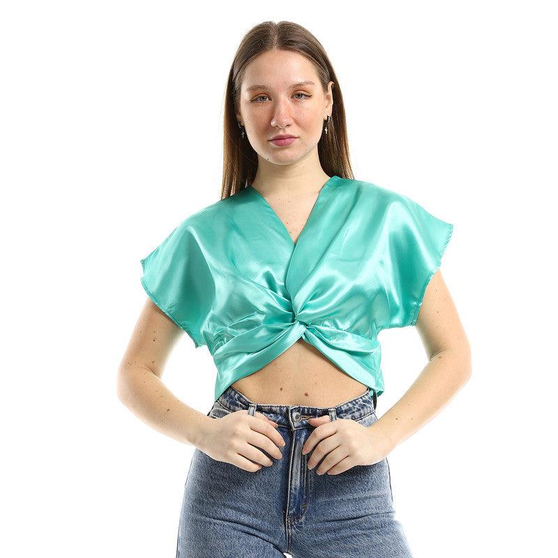 Twist Chest Satin Accent Plain Top