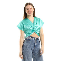 Twist Chest Satin Accent Plain Top