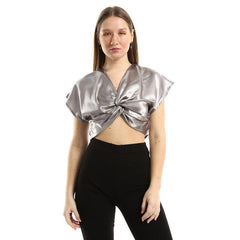 Twist Chest Satin Accent Plain Top