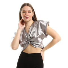 Twist Chest Satin Accent Plain Top