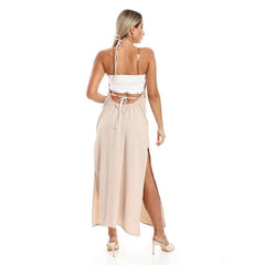 Side Slits Backless Halter Neck Cover Up Dress