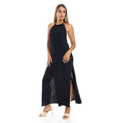 Side Slits Backless Halter Neck Cover Up Dress