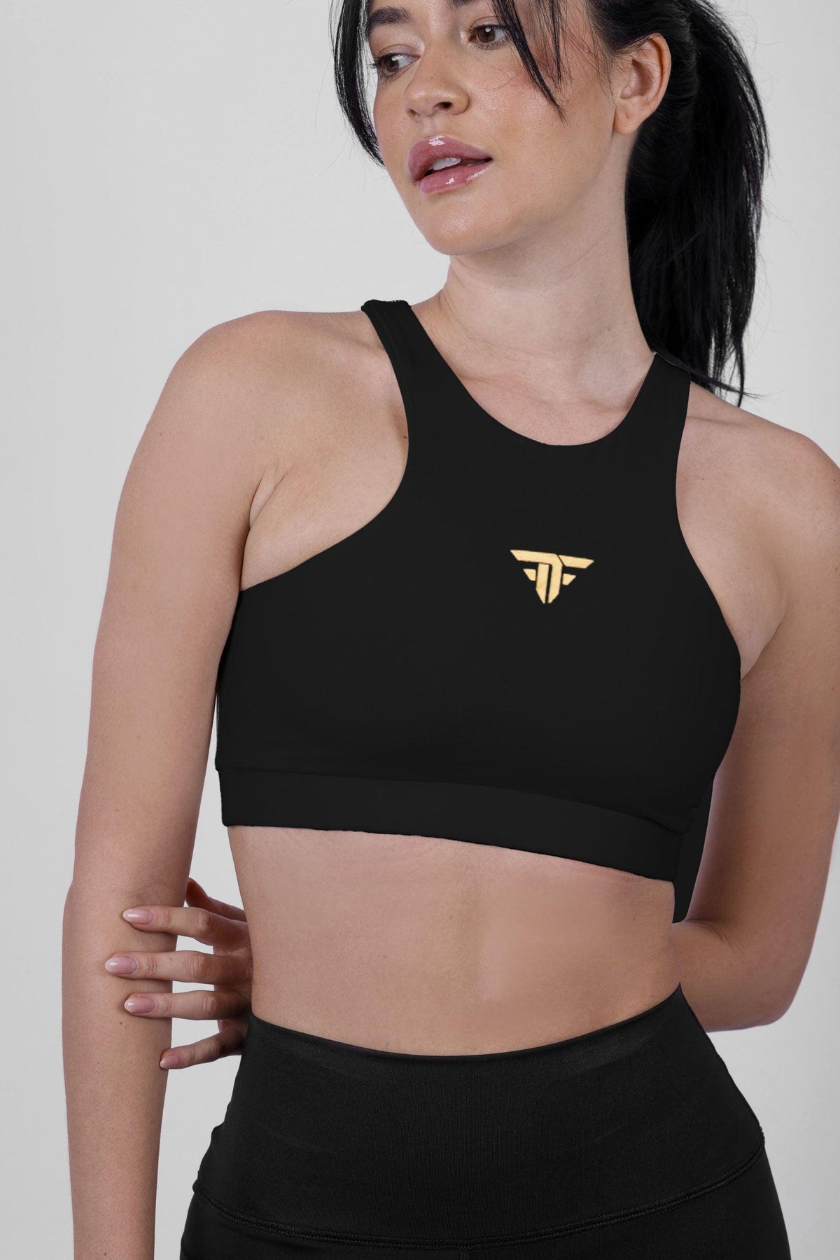 High neck sports bra in ash grey heather