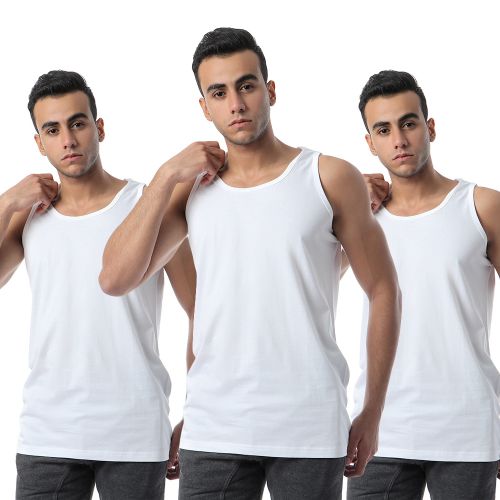 Bundle Of Three Sleeveless Solid Cotton Undershirt